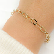 14K Solid Hollow Gold Flat Oval Link Bracelet